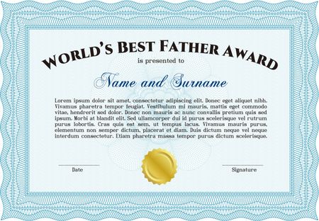 Best Father Award. With guilloche pattern. Good design. Border, frame.