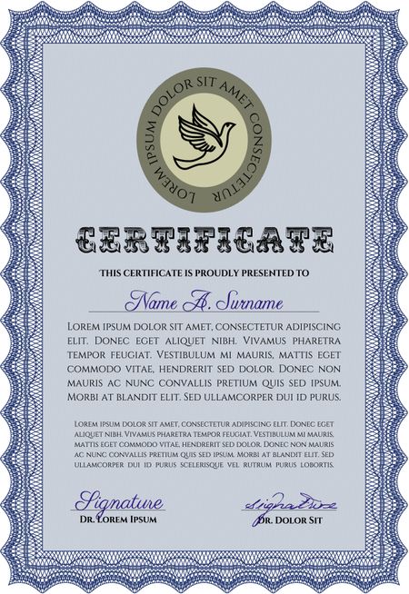 Sample certificate or diploma. Printer friendly. Money style.Good design.  
