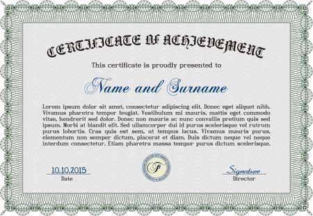 Sample Diploma. With guilloche pattern. Customizable, Easy to edit and change colors.Cordial design.