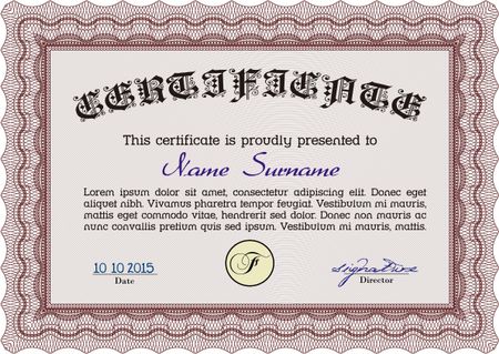 Certificate of achievement template. With guilloche pattern. Diploma of completion.Retro design. 
