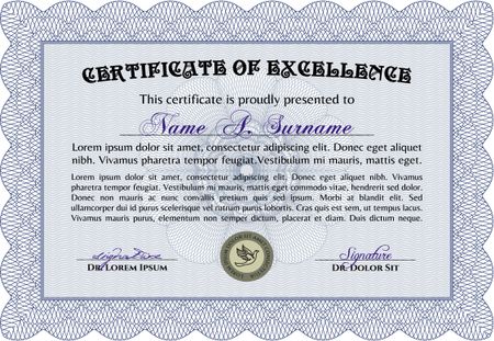 Sample certificate or diploma. Border, frame.Retro design. With complex background. 