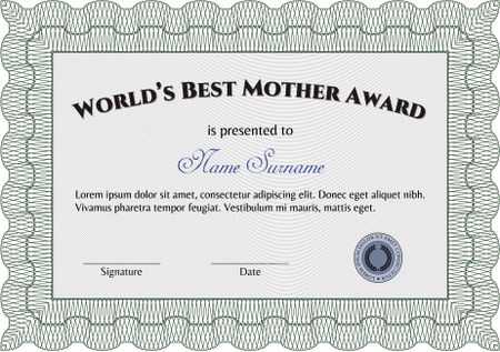 Best Mom Award. With complex linear background. Nice design. Vector illustration.