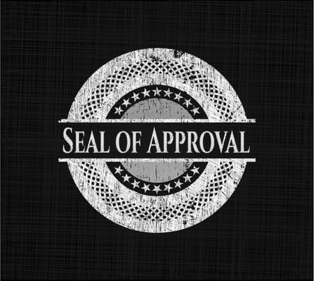 Seal of Approval chalkboard emblem on black board