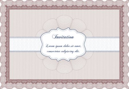 Retro invitation template. Border, frame.With guilloche pattern and background. Excellent complex design.