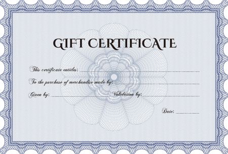 Modern gift certificate. Border, frame.With great quality guilloche pattern. Cordial design. 