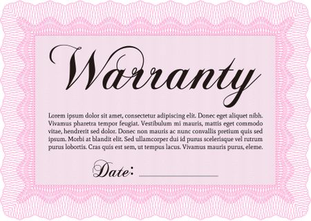 Sample Warranty certificate. Very Customizable. Complex frame design. With background. 