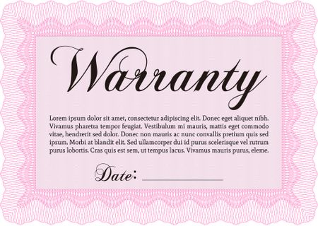 Sample Warranty certificate. Very Customizable. Complex frame design. With background.