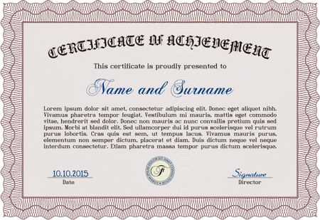 Certificate of achievement template. Vector pattern that is used in money and certificate.With complex background. Good design. 