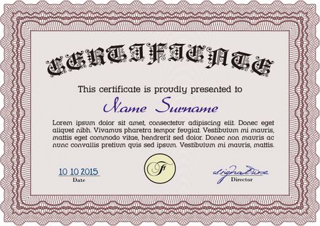 Sample certificate or diploma. Printer friendly. Money style.Good design. 