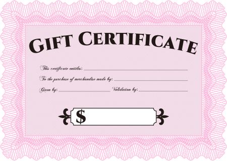 Formal Gift Certificate template. Excellent design. Border, frame.With guilloche pattern. 