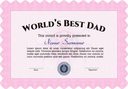 World's Best Dad Award Template. With quality background. Artistry design. Border, frame.