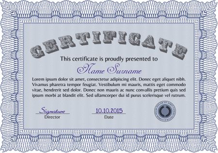Certificate or diploma template. With quality background. Diploma of completion.Complex design. 