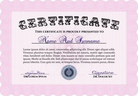 Certificate template. Nice design. Detailed.With guilloche pattern and background. 