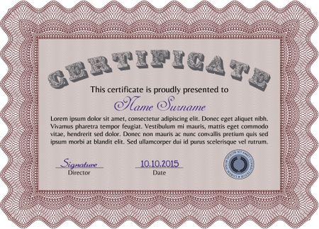 Certificate of achievement. With guilloche pattern. Frame certificate template Vector.Modern design.