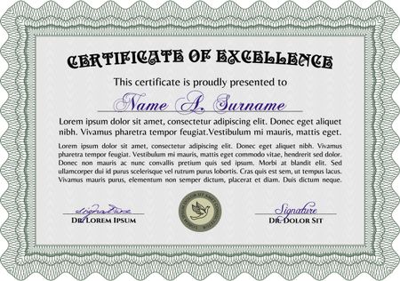 Certificate of achievement. Frame certificate template Vector.With guilloche pattern. Excellent design. 