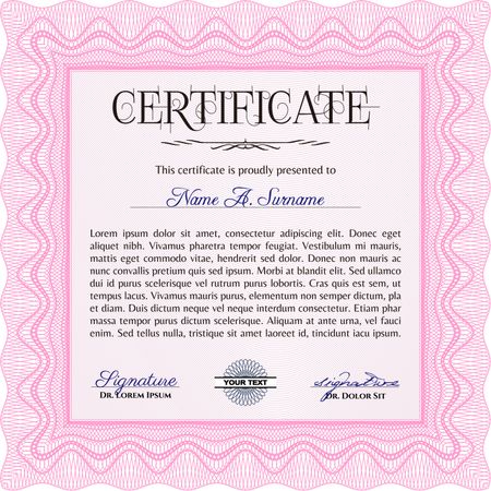 Sample Certificate. Border, frame.Cordial design. With guilloche pattern and background. 
