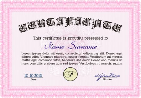 Certificate of achievement template. With quality background. Border, frame.Superior design. 