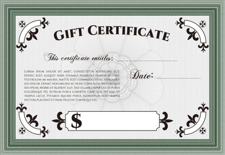 Vector Gift Certificate template. Complex design. Border, frame.With complex linear background. 