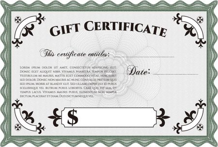 Retro Gift Certificate template. Printer friendly. Excellent design. Vector illustration.
