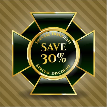 Save 30% gold shiny emblem