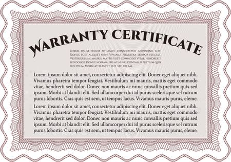 Template Warranty certificate. Retro design. Complex frame. It includes background. 