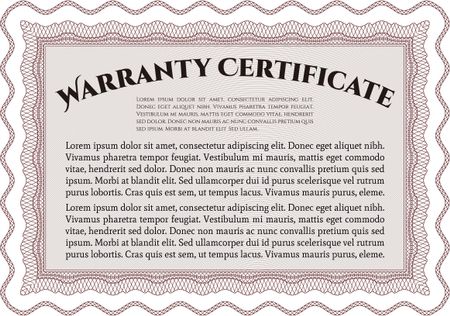 Template Warranty certificate. Retro design. Complex frame. It includes background.