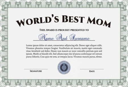 World's Best Mom Award Template. Beauty design. Customizable, Easy to edit and change colors.With background. 