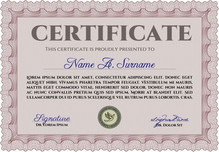 Sample Certificate. Printer friendly. Retro design. Border, frame.