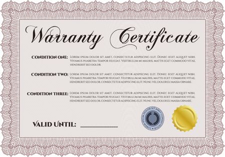 Sample Warranty template. Complex frame. Very Customizable. With background. 