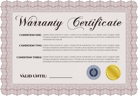 Sample Warranty template. Complex frame. Very Customizable. With background.