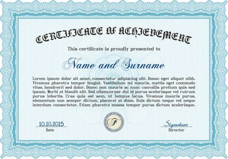 Certificate of achievement template. Vector certificate template.Printer friendly. Excellent design. 