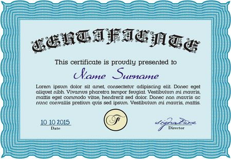 Certificate of achievement. Cordial design. Easy to print. Vector pattern that is used in currency and diplomas.