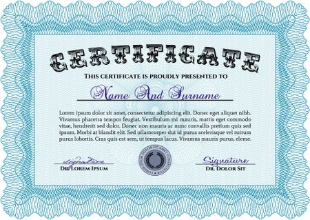 Diploma. Frame certificate template Vector.Cordial design. Printer friendly. 