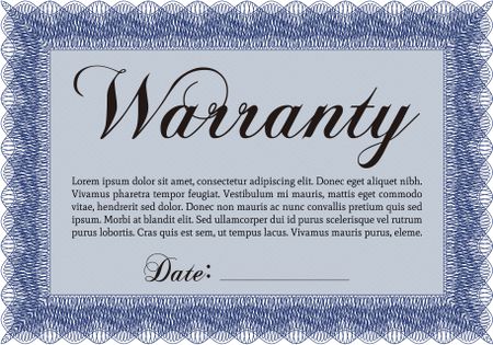Warranty Certificate template. Very Customizable. Complex border. With sample text. 