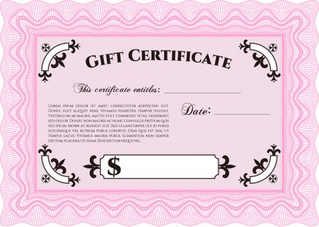 Formal Gift Certificate. Sophisticated design. With great quality guilloche pattern. Border, frame.
