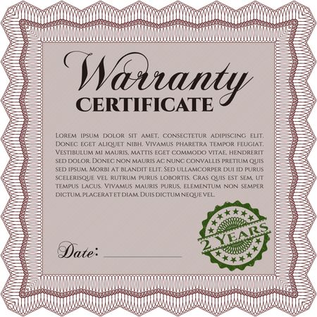 Sample Warranty template. Complex frame design. With background. Vector illustration.