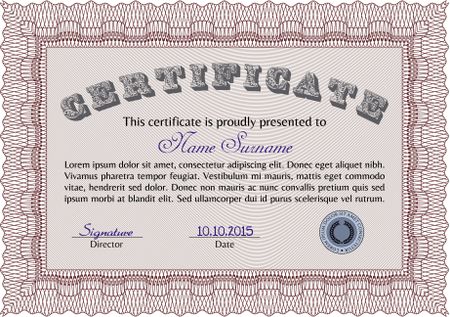 Certificate of achievement. Sophisticated design. Frame certificate template Vector.Complex background. 