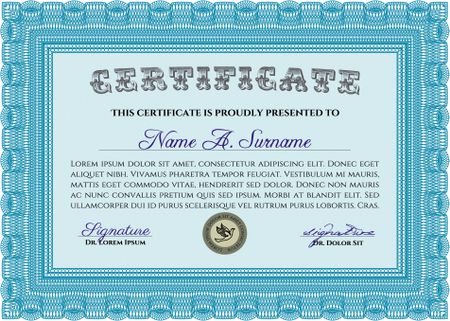 Sample Certificate. Complex design. With complex linear background. Money style.