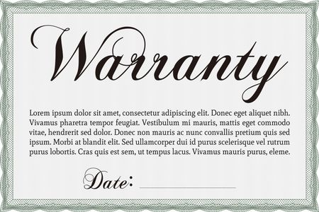 Warranty Certificate template. With complex background. Complex design. Very Customizable. 