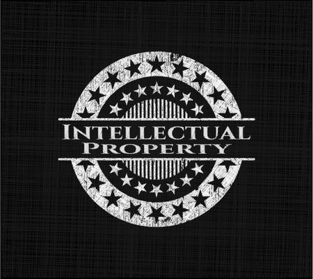 Intellectual property chalkboard emblem on black board