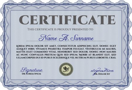 Sample Certificate. Superior design. Detailed.With complex linear background.