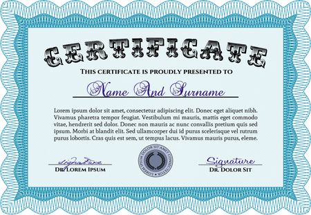 Diploma template or certificate template. Excellent design. With guilloche pattern. Border, frame.