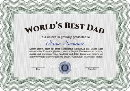 Award: Best dad in the world. With guilloche pattern. Excellent design. Customizable, Easy to edit and change colors.
