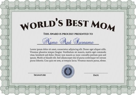 World's Best Mother Award Template. Complex background. Border, frame.Beauty design. 