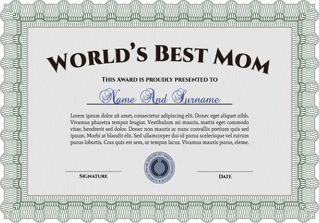 World's Best Mother Award Template. Complex background. Border, frame.Beauty design.