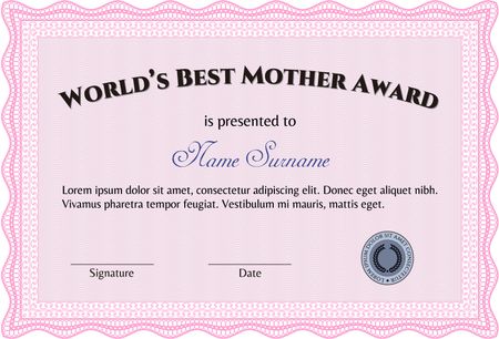 Best Mother Award. Complex background. Border, frame.Superior design. 
