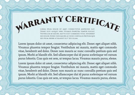 Sample Warranty certificate template. With sample text. With background. Retro design. 