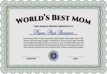 World's Best Mother Award Template. Excellent complex design. Detailed.Easy to print. 