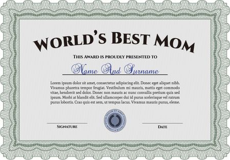 World's Best Mother Award Template. Excellent complex design. Detailed.Easy to print.