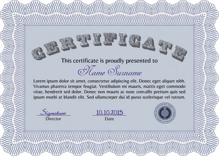Sample Diploma. Frame certificate template Vector.With guilloche pattern. Good design. 
